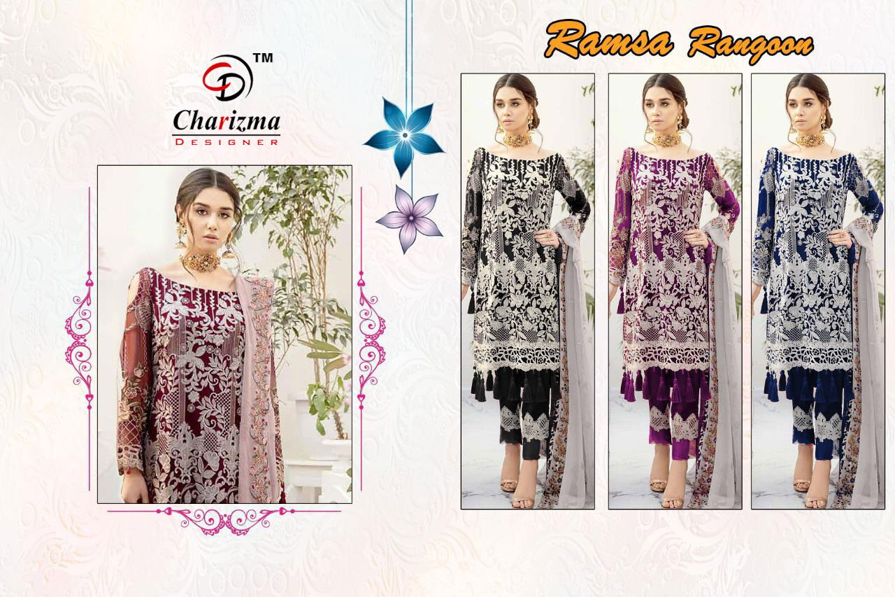 Charizma Ramsha Ragoon Latest Designer Fancy Wedding Wear 
Heavy Georgette With Embroidery Work Pakistani Salwar Suits Collection
