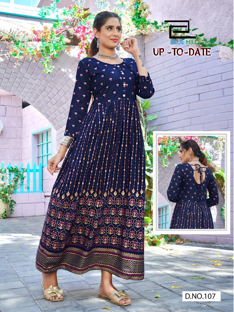 Blue hills Up To Date Latest Fancy Designers Festive Wear Flair Long Printed Kurti Collection
