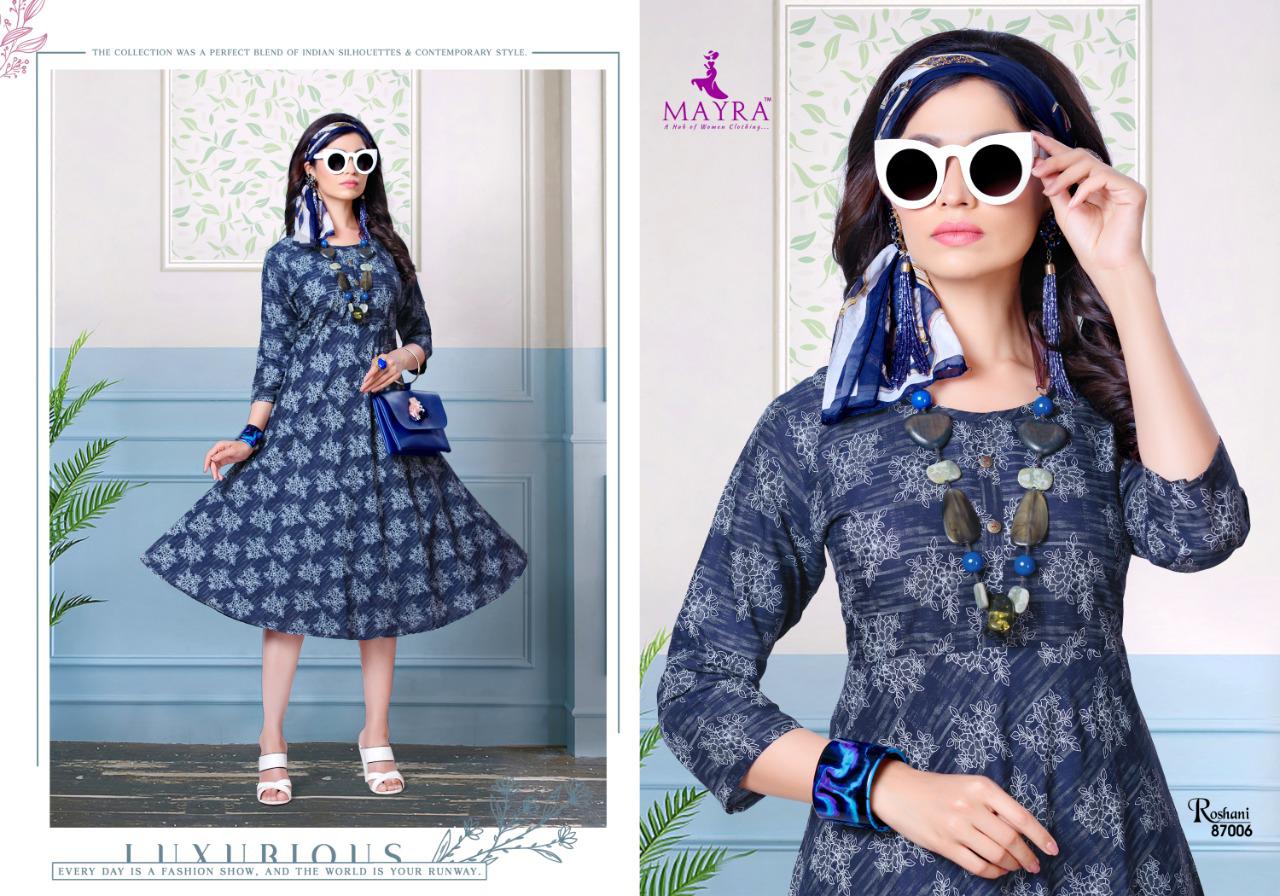 Mayra Roshani Latest Designer Rayon Print Party Wear Kurti Collection
