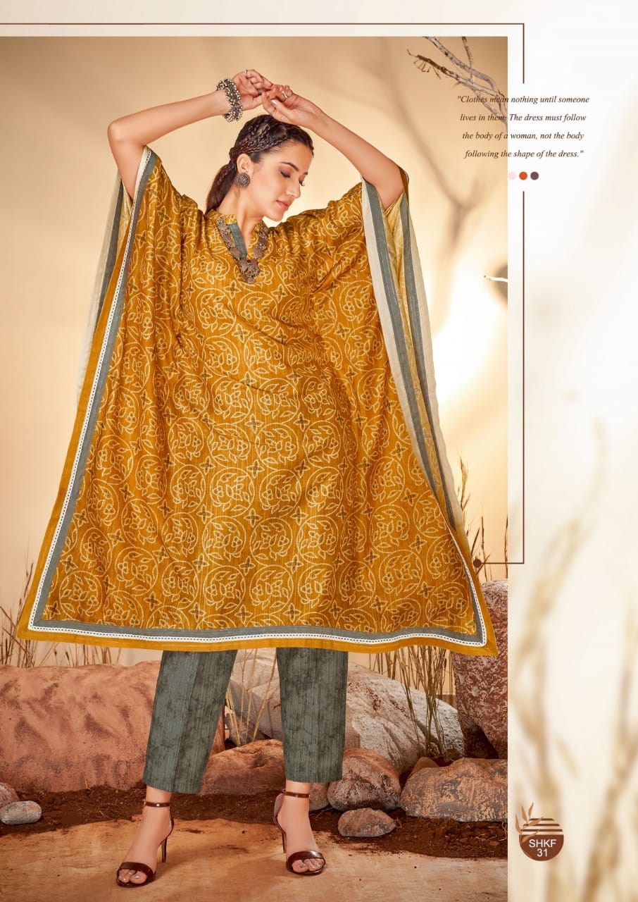 Shichi Kaya Kaftan Festive Wear Masleen Printed Kurti With Bottom Collection
