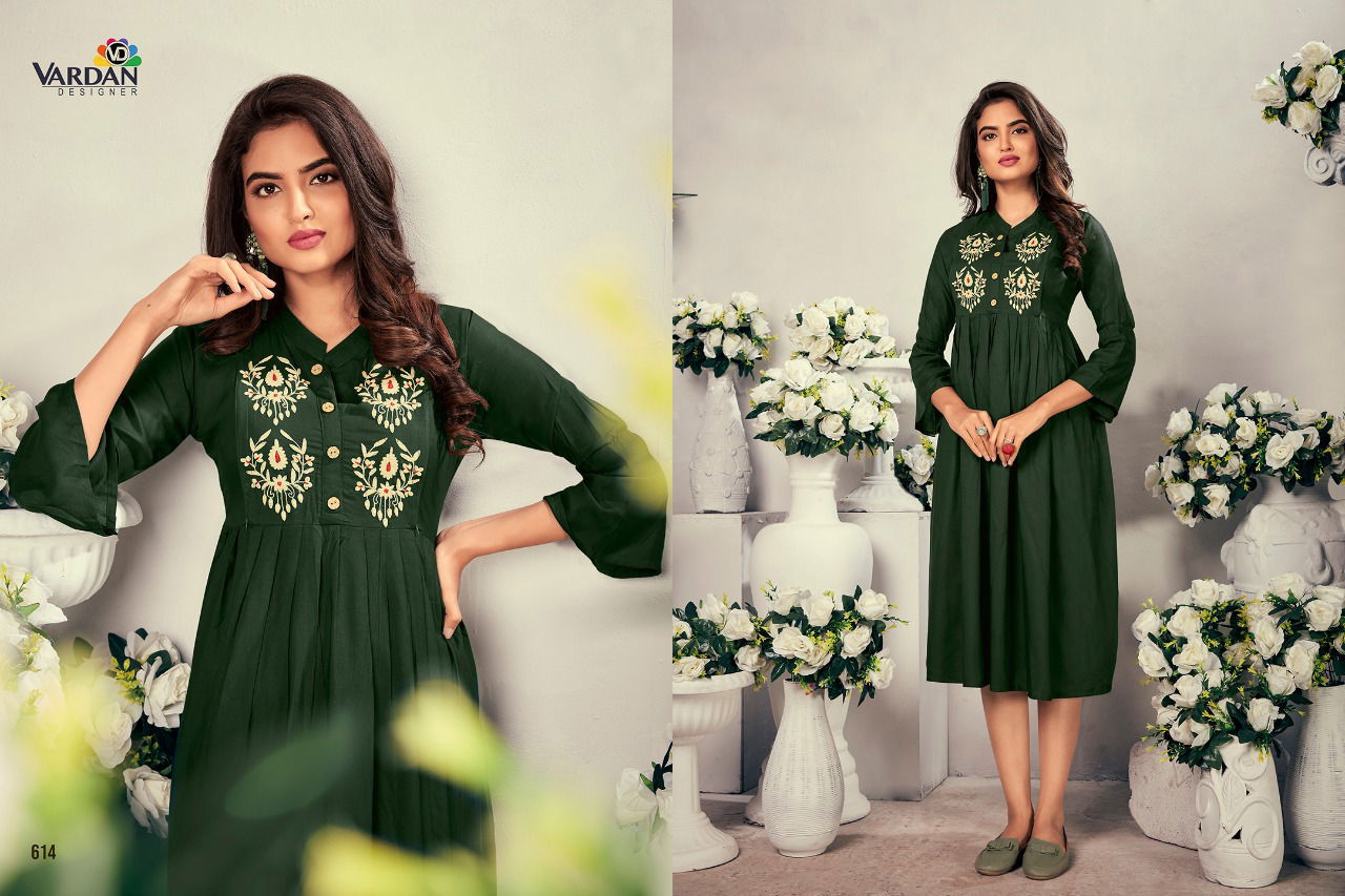 Vardan Good News Latest Fancy Designer Ethnic Wear Heavy Rayon Embroidery Kurtis Collection
