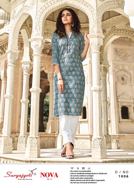 Suryajyoti Nova 1 Latest Fancy Designer Regular Casual Wear Lawn Cotton Printed Kurti Collection
