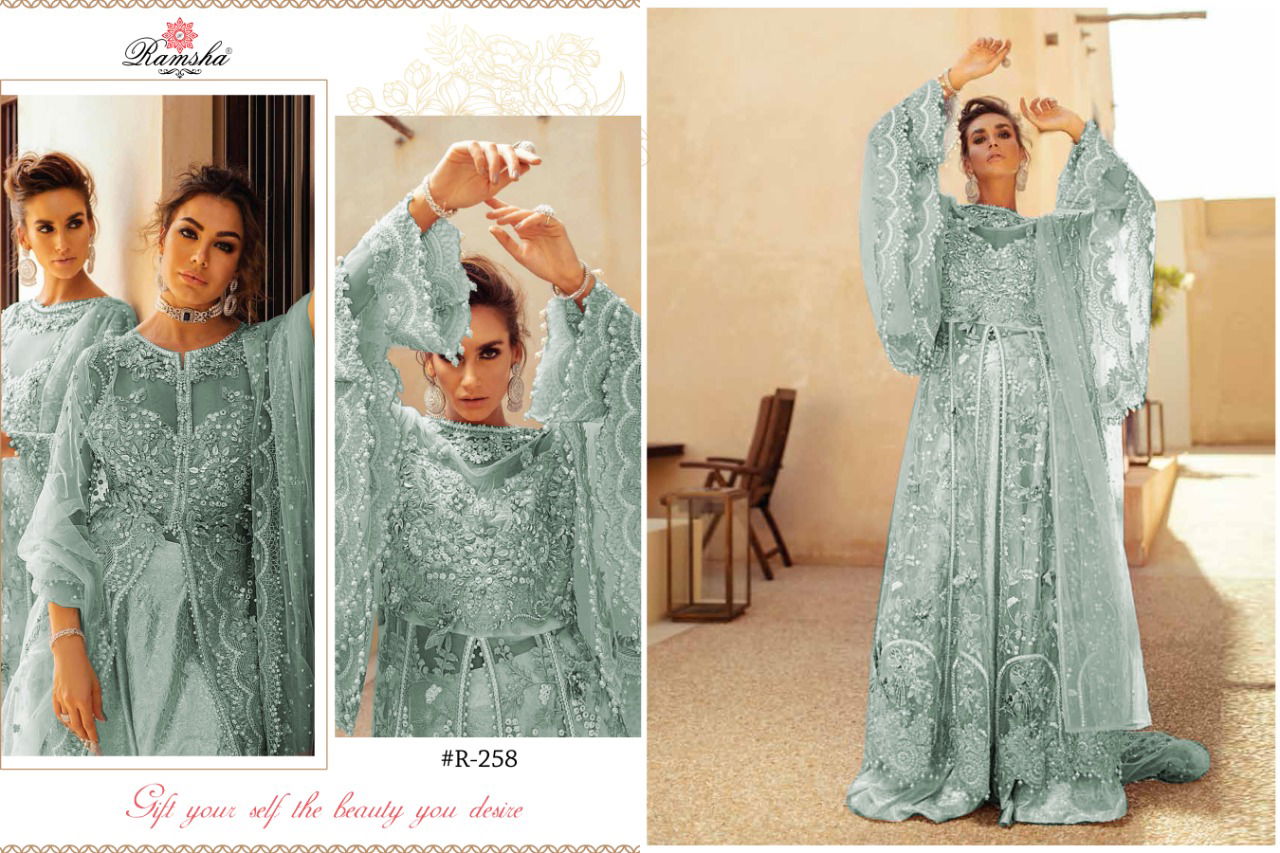 Ramsha Mushq Latest Heavy Wedding Wear Heavy Net With Full Embroidery And Diamond Work Pakistani Salwar Suits Collection
