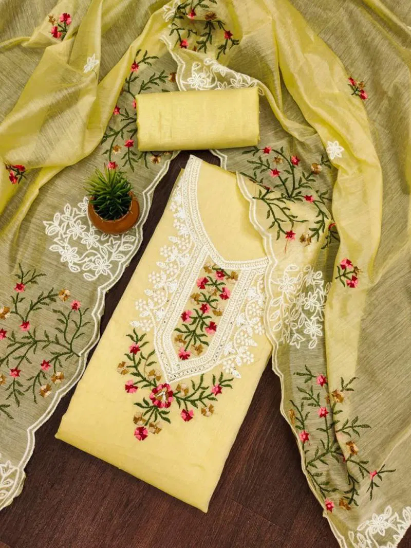 Color Set 9061 Chanderi Cotton Fancy Dress Material Exporters In India