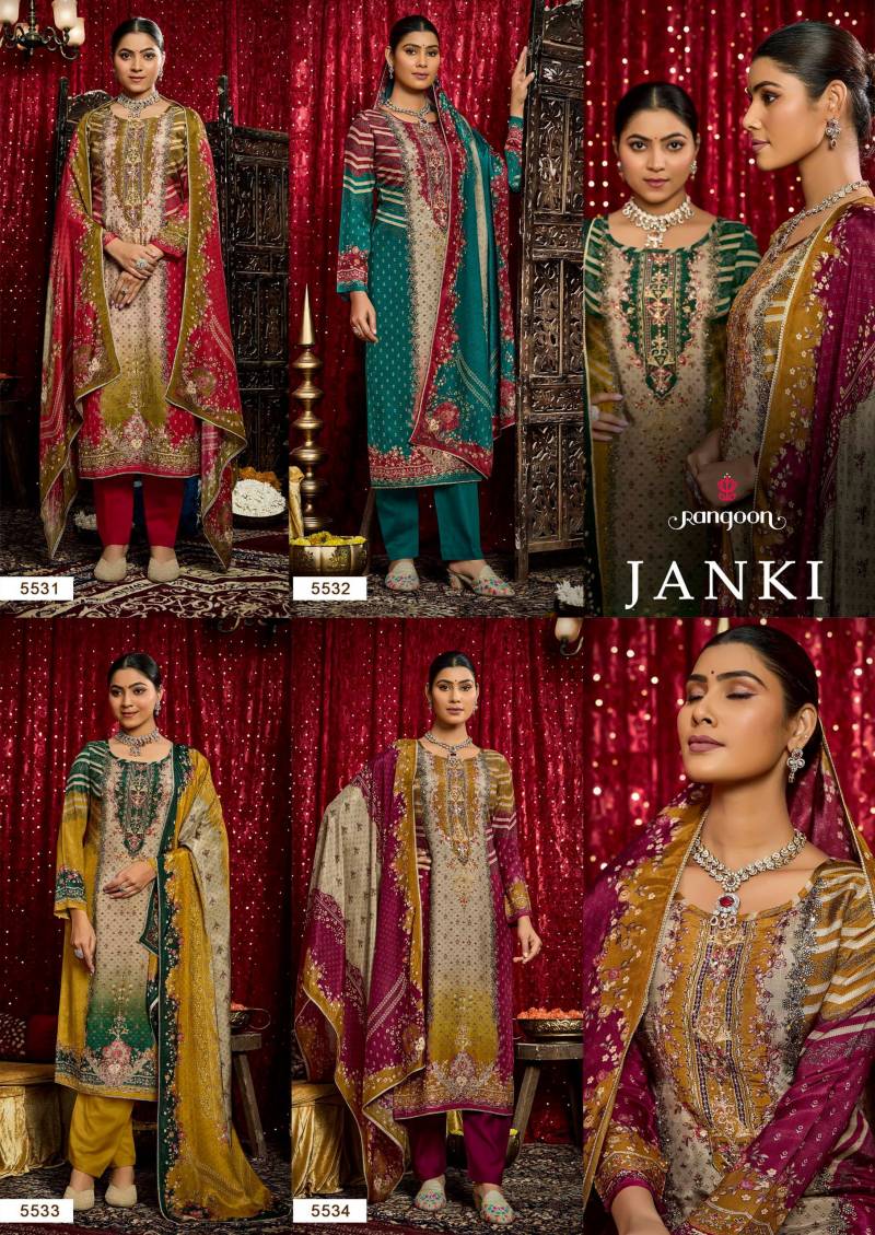 Janki by Rangoon 5531 Series Muslin Digital Print Aari Wok Readymade Suit Bulk Orders In India