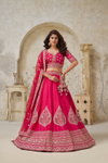 Rani Colour Silk With Leaf Embroidery Work Lahenga With Blouse Dupatta Best Wholesale In Surat KF 2144