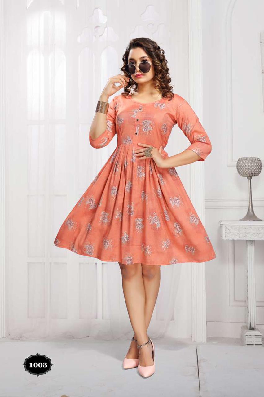 Kannur 3 Rayon Printed Ethnic Wear Designer Anarkali Kurti Collection