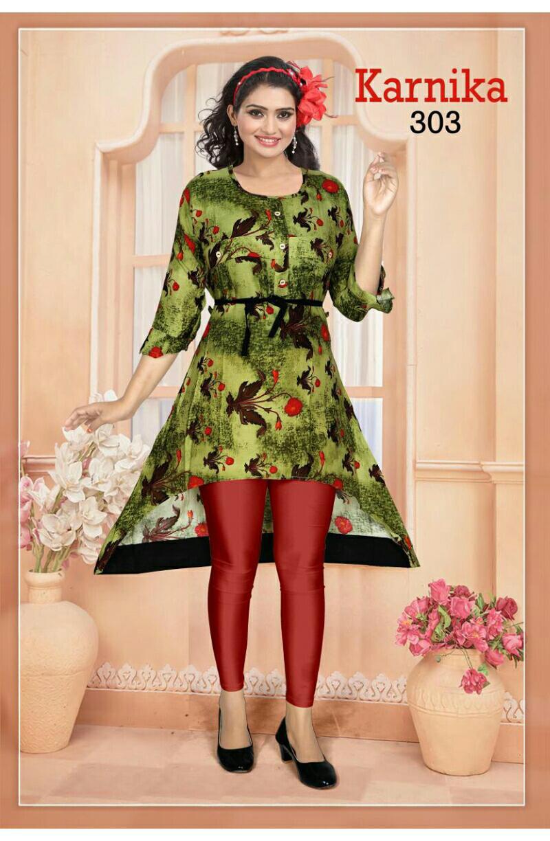 Trendy Karnika 3 Latest Designer Fancy Ethnic Regualr Wear Heavy Pure Rayon Printed Kurtis Collection

