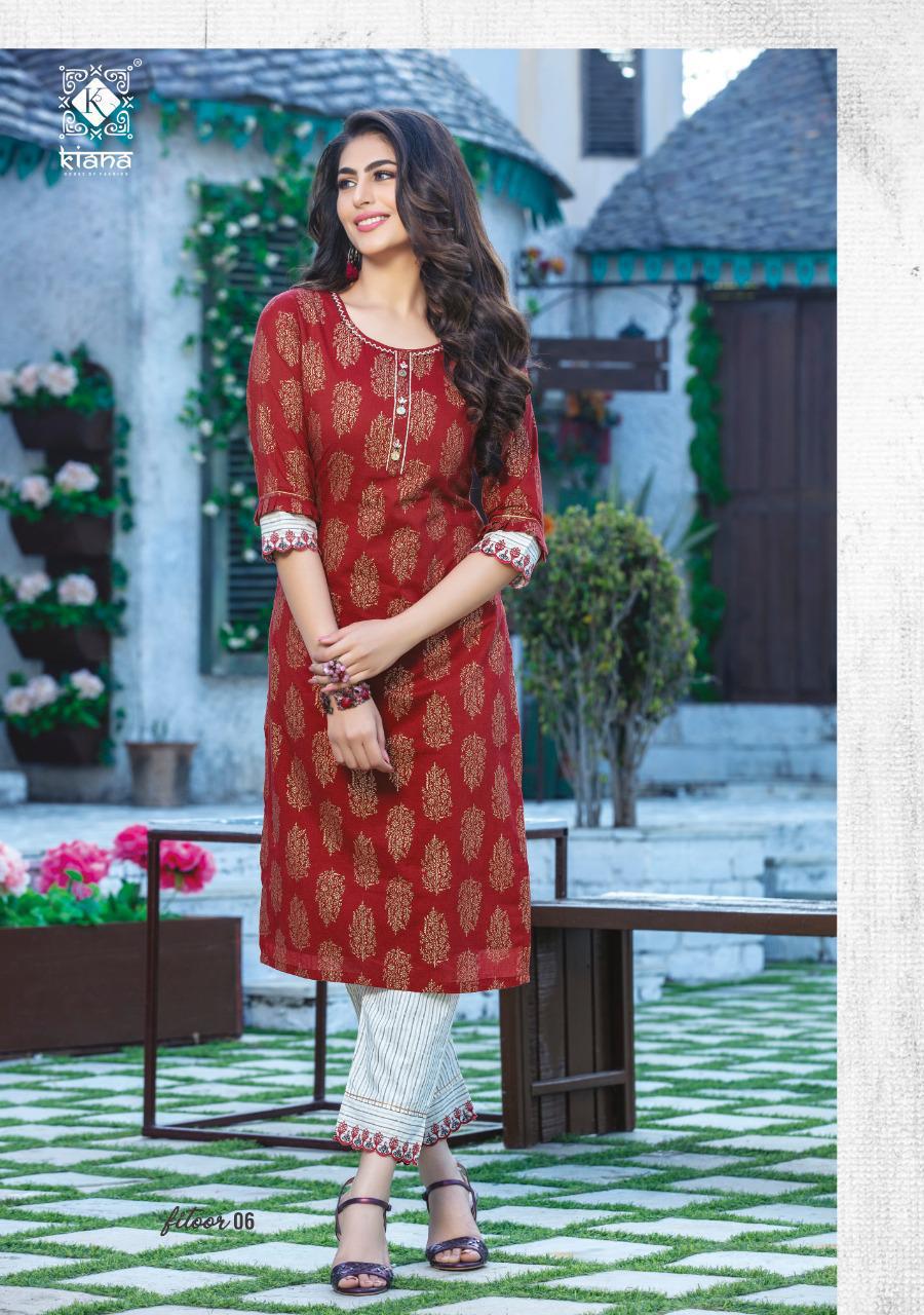 KIANA FITOOR Fancy Designer Festive Wear Rayon With Cotton Printed And Hand Work Kurtis With Bottom Collection