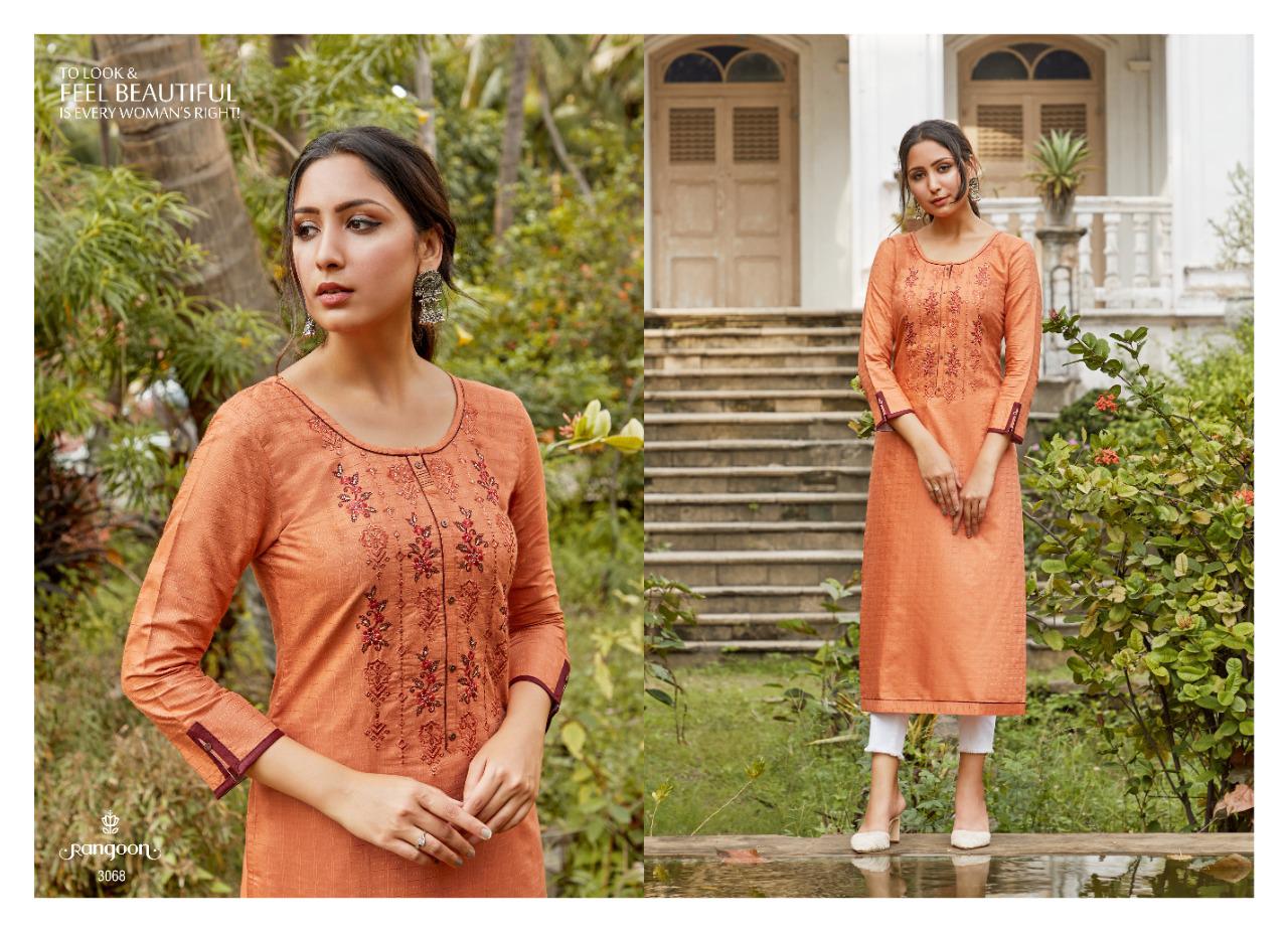 Rangoon Rangat Fancy Ethnic Wear Fancy lining Silk With Fancy Work Designer Kurtis Collection
