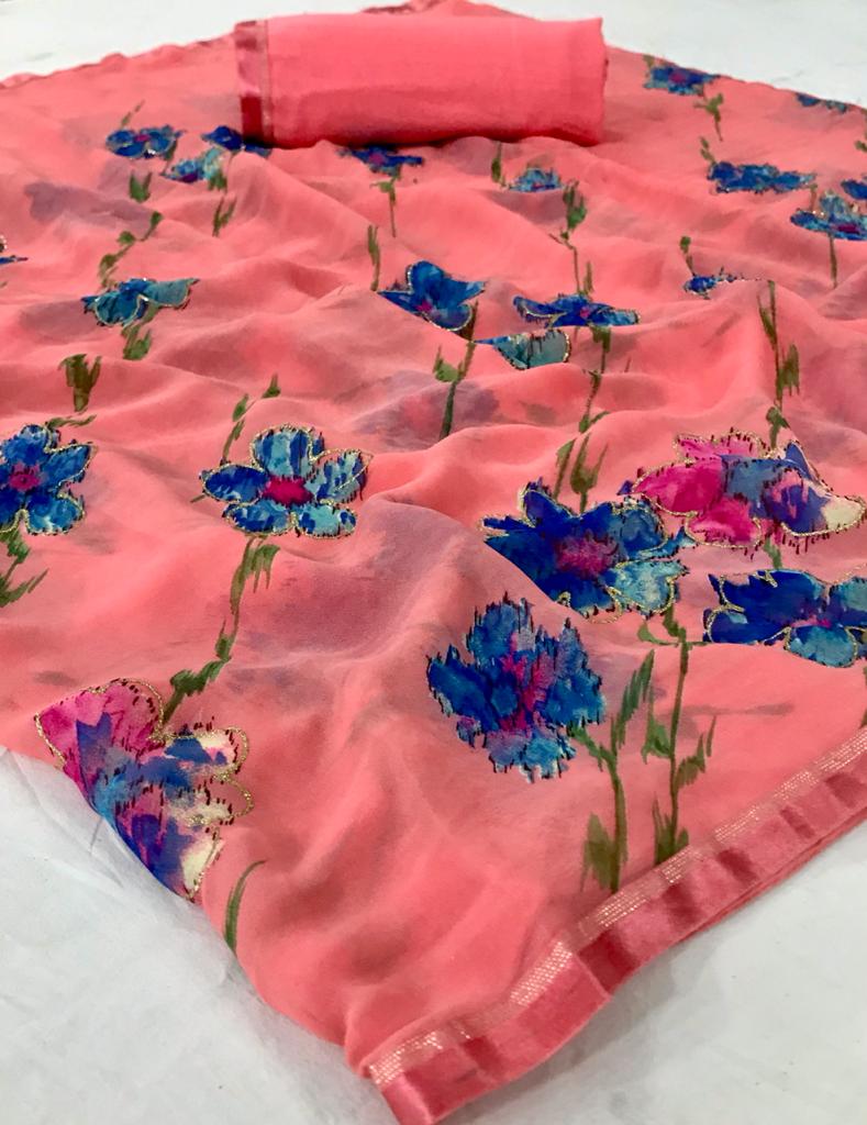 Lt Nalanda Silk Fancy Casual Wear Georgette with Floral Printed Sarees Collection