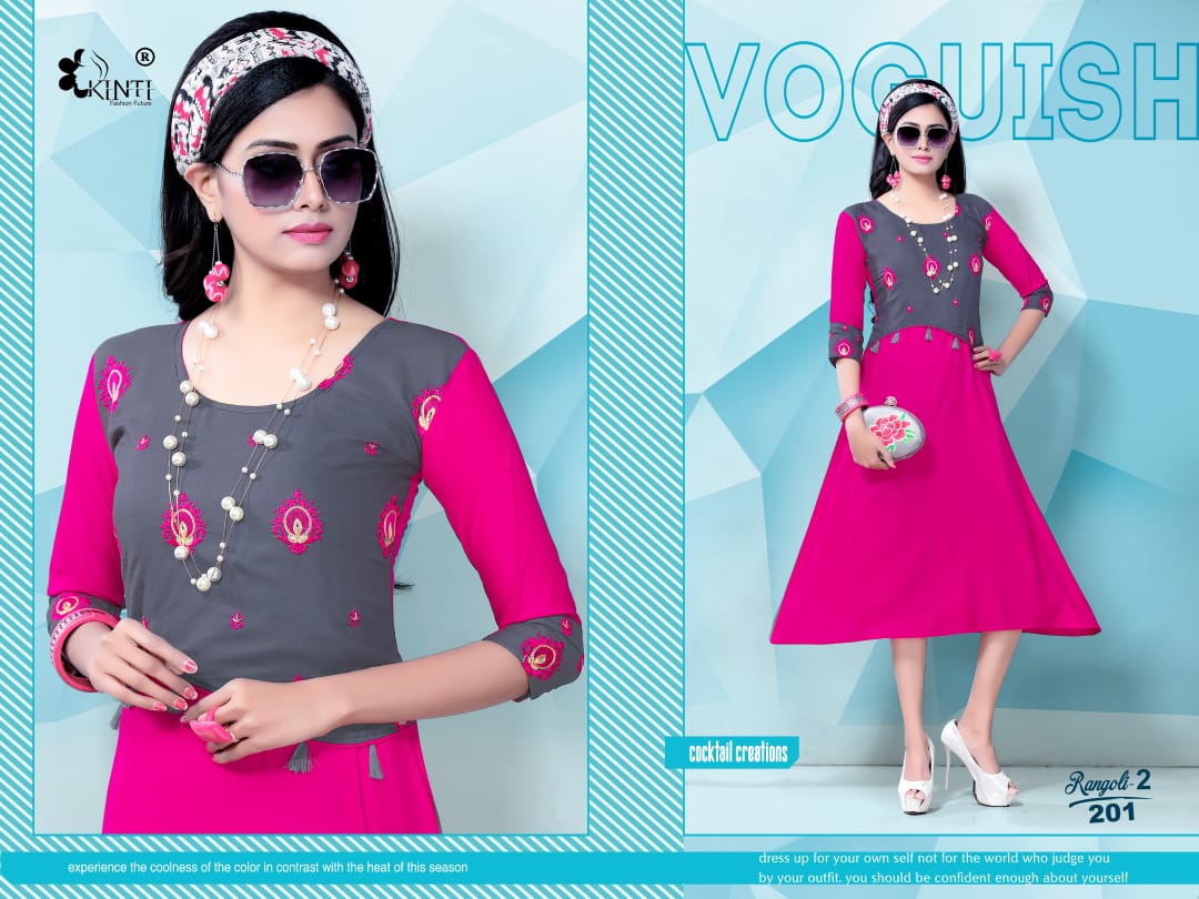 Kinti Rangoli 2 Fancy Ethnic Wear Rayon Embroidery work Designer Kurtis Collection