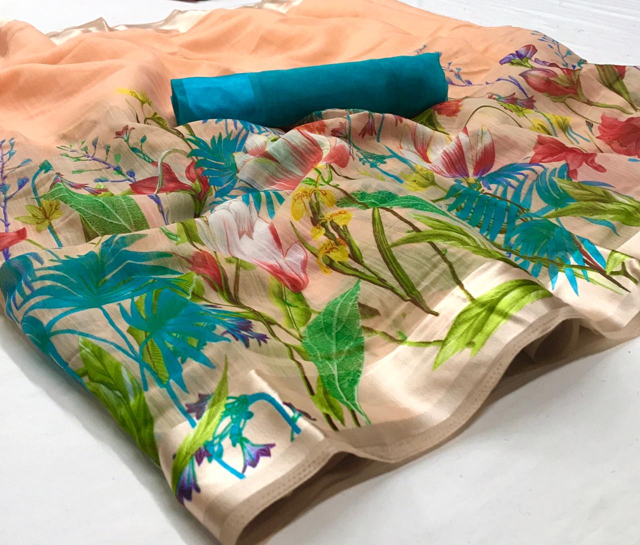 Lt Fiona Silk New Hit Design Arrived Casual Wear Soft linen silk Printed Saree Collection
