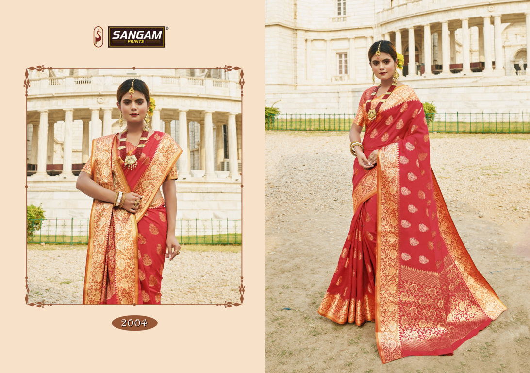 SANGAM RED STONE Latest Fancy Designer Festive Wear Heavy Silk Saree Collection