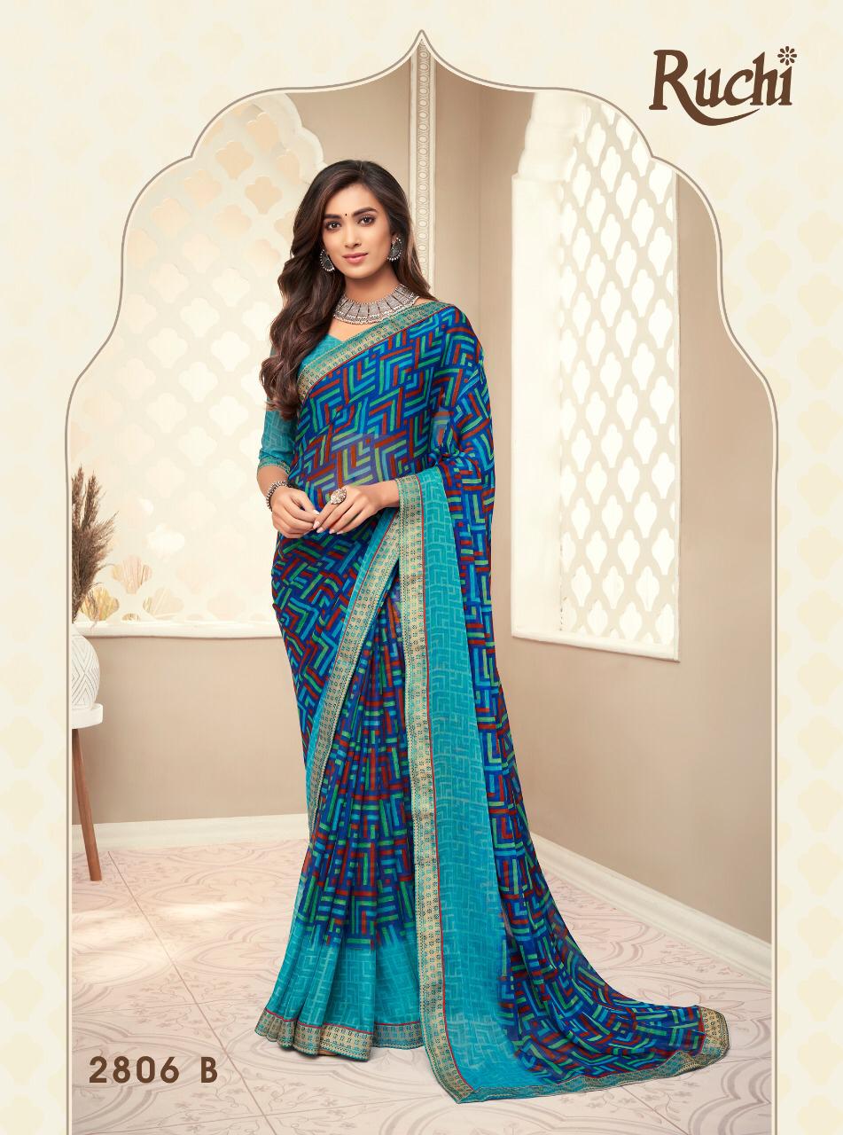 RUCHI BAHAAR Chiffon Satin Border Less Designer Daily Wear Printed Sarees Collections
