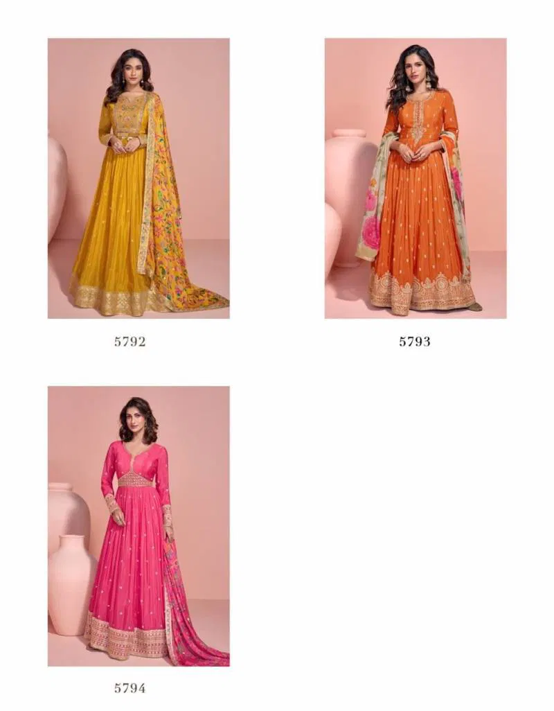 Mayuri 5792 To 5794 Chinon Silk Embroidered Gown With Dupatta Best Wholesale Shop In Surat
