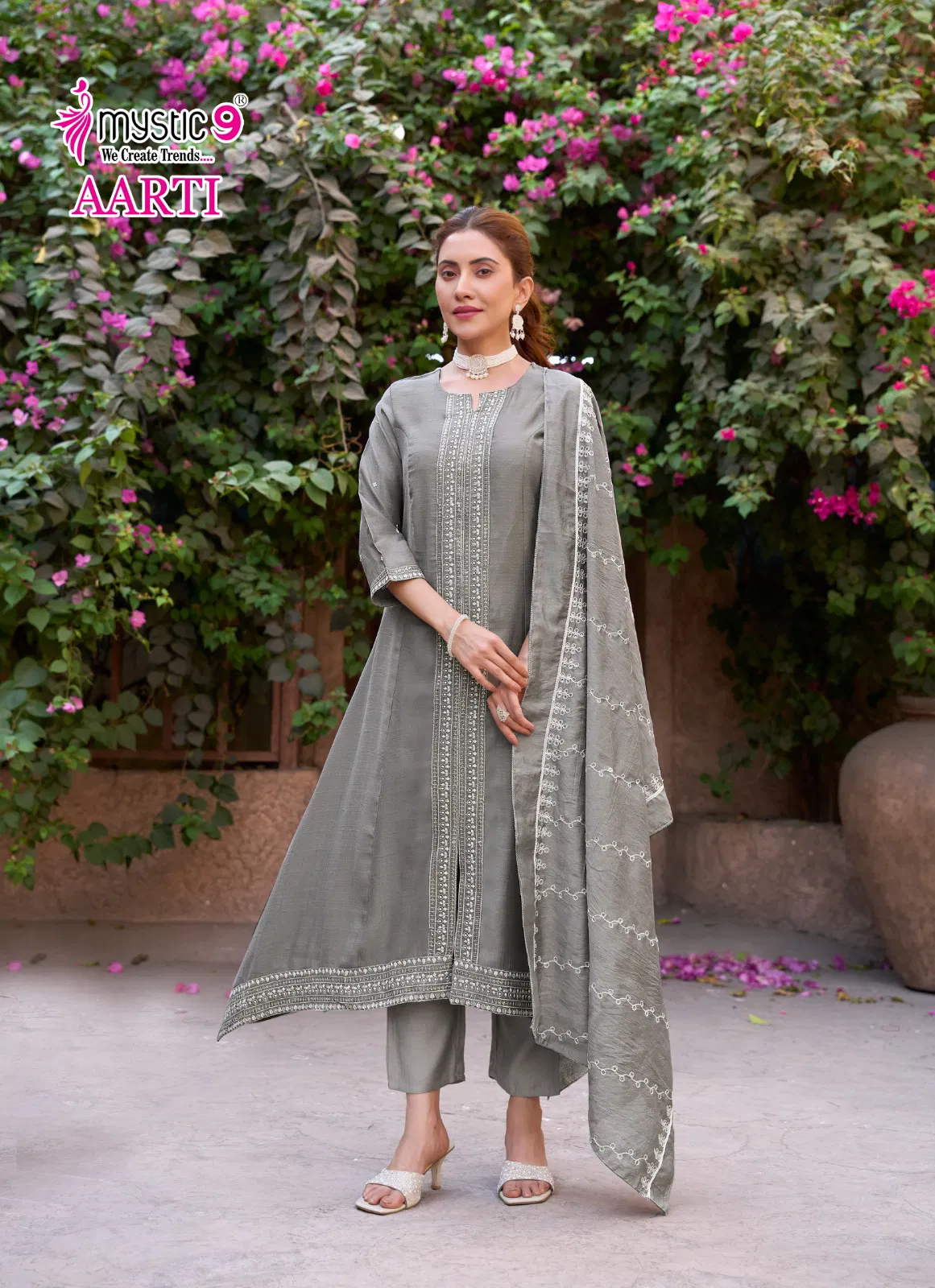 Aarti Vol 1 By Mystic 9 Vertican Kurti With Bottom Dupatta Wholesale Market In Surat