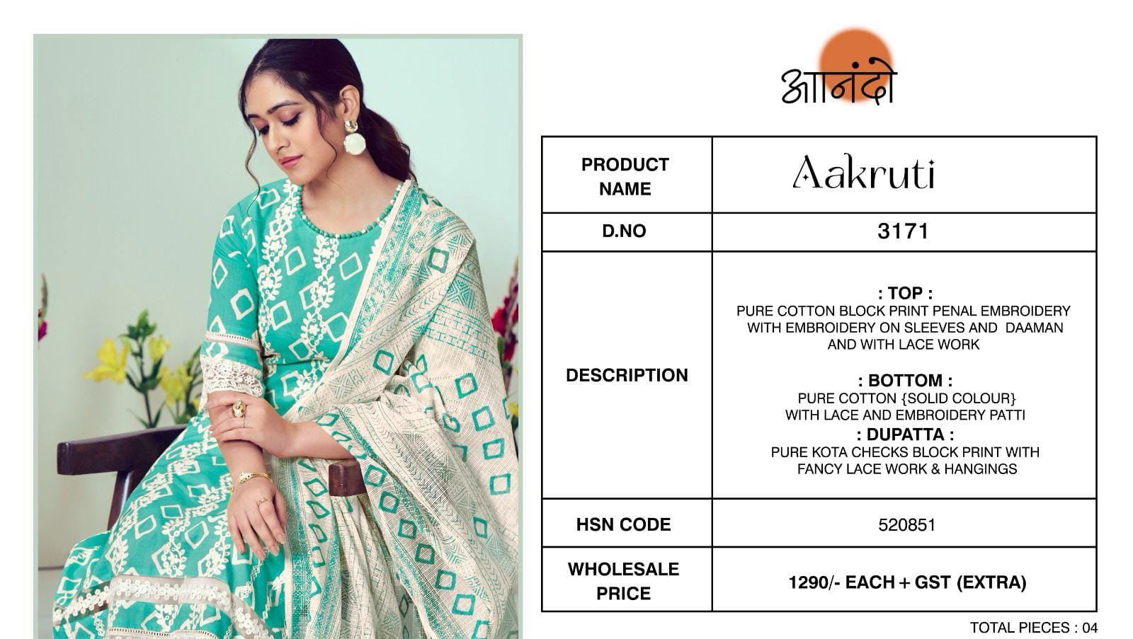 Aakruti 3171 Anando By Jay Vijay Cotton Printed Designer Salwar Suits Wholesalers In Delhi