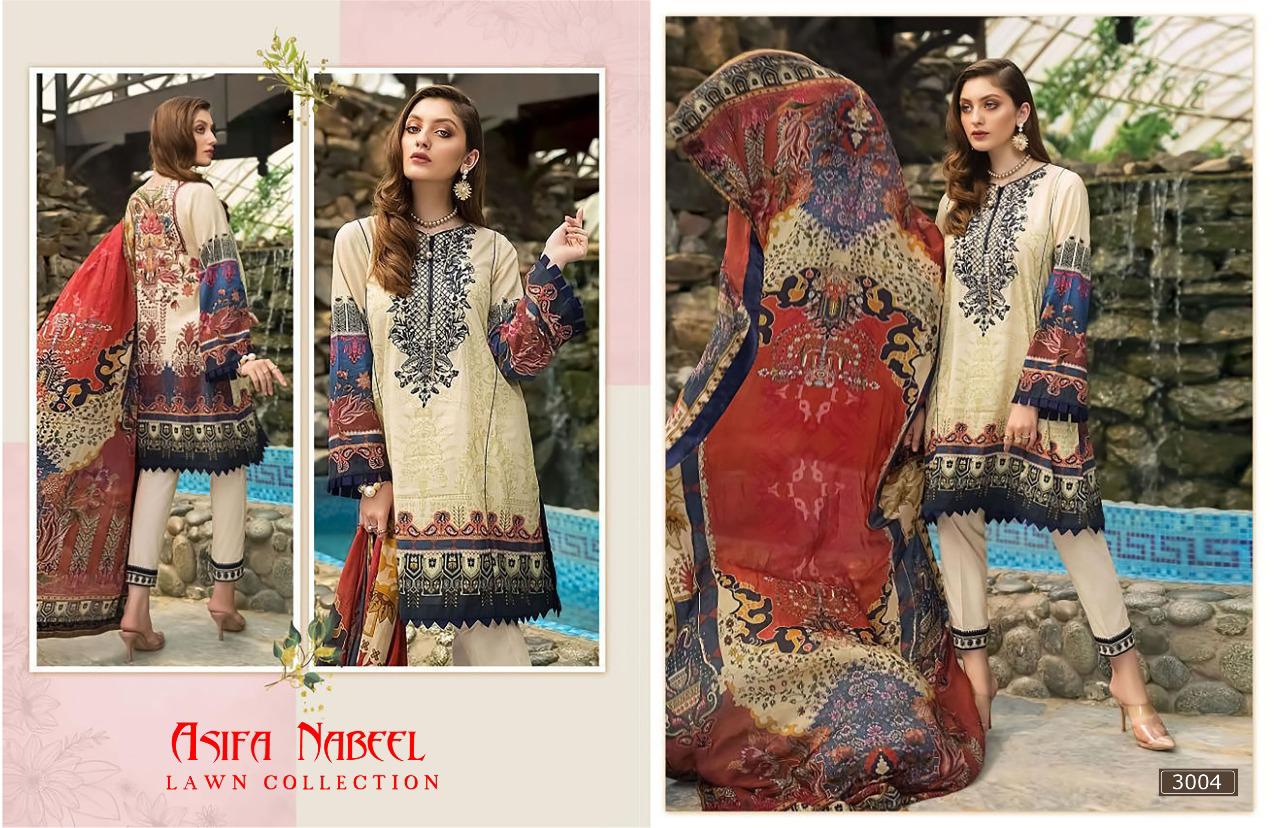 Asifa Nabeel Latest Designer Karachi Pure Lawn Cotton Dress Material Collection With Pure Cotton Mal Mal Dupatta