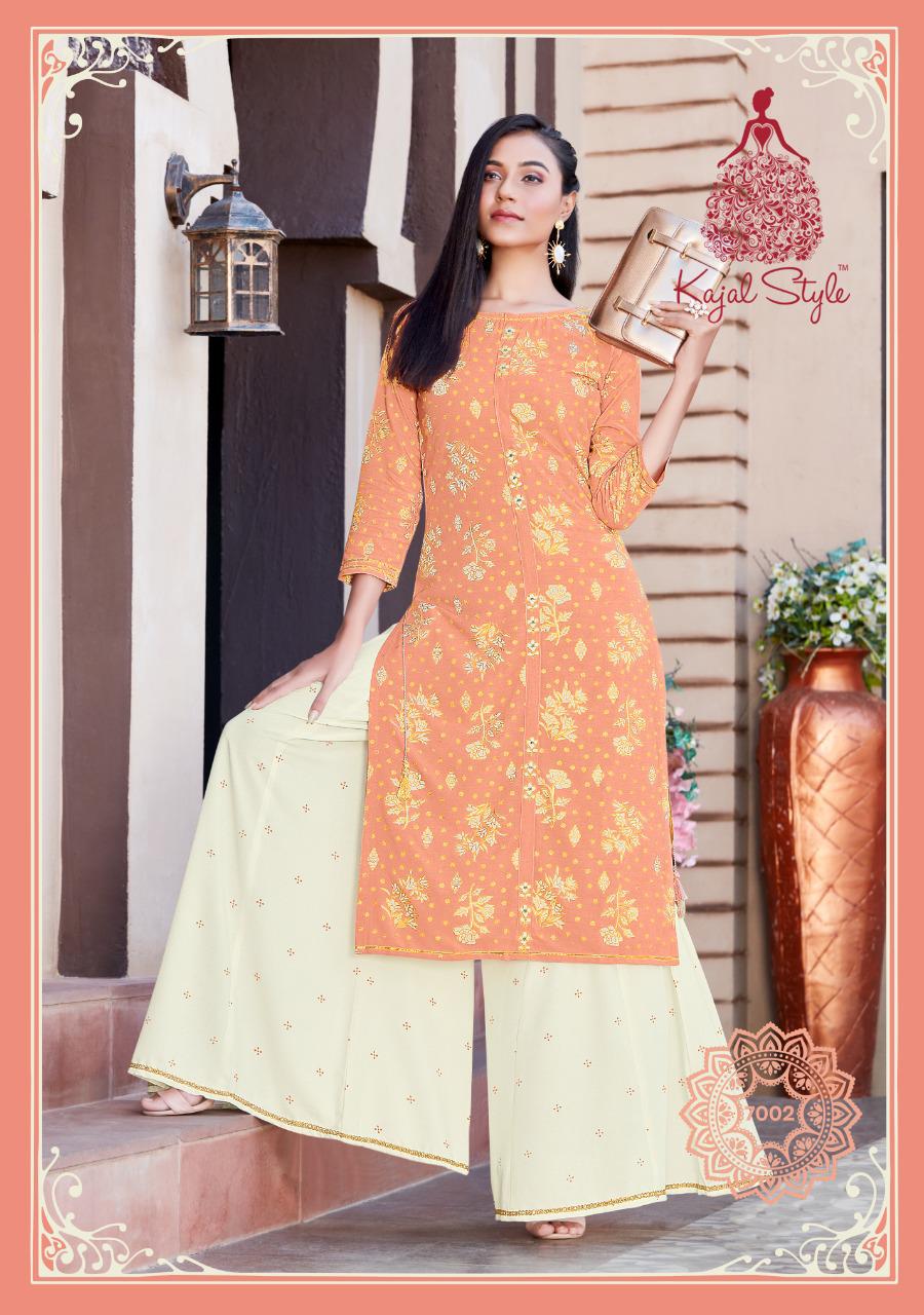 Fashion Label 7 Ethnic Wear Rayon Printed Kurti with Flair Palazzo And Sahara Collection
