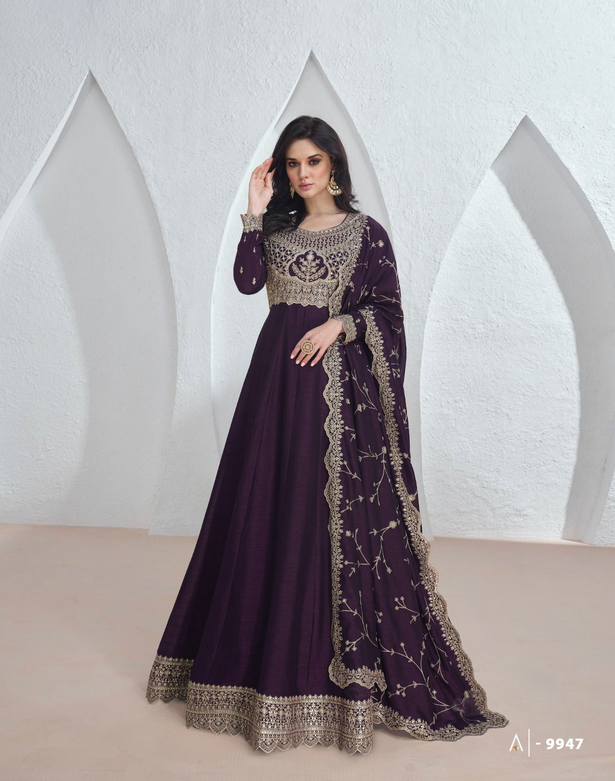 Saroj By Aashirwad Heavy Premium Silk Designer Gown With Dupatta Wholesale Shop In Surat
