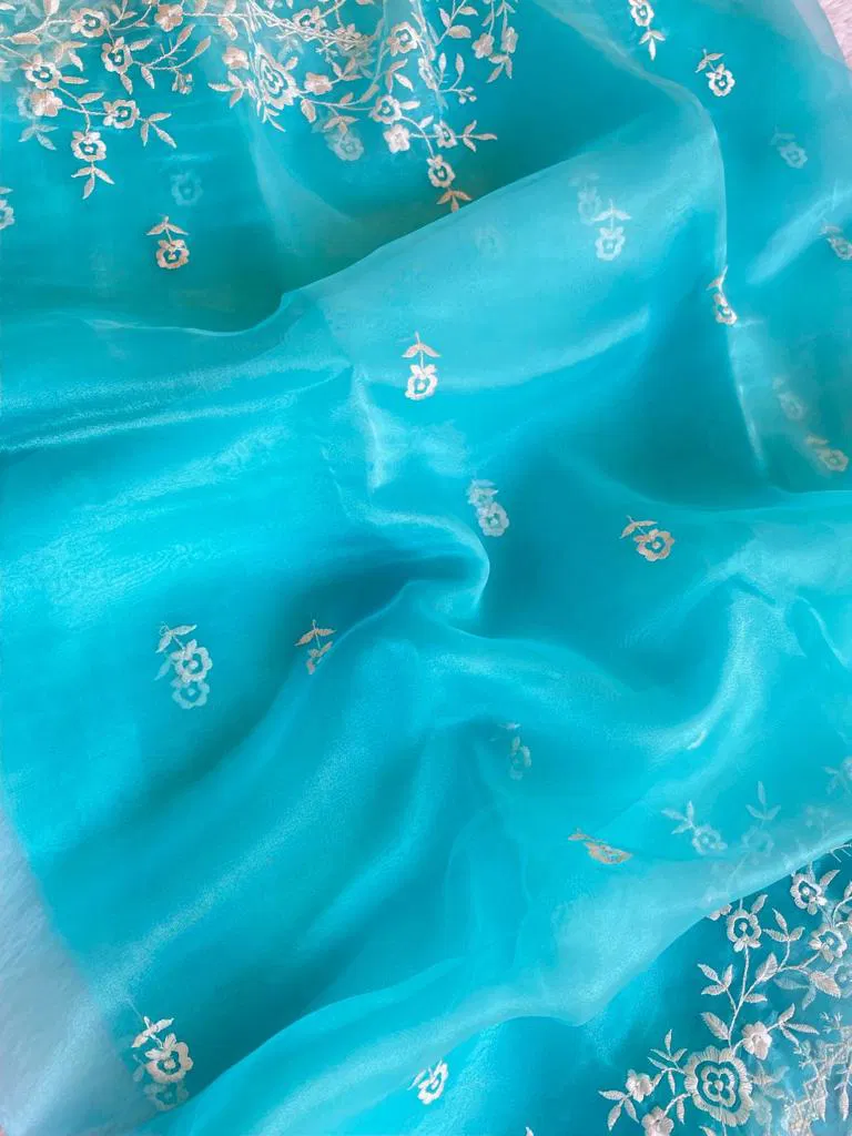 MC 110 Organza Printed Embroidery Work Sarees Catalog