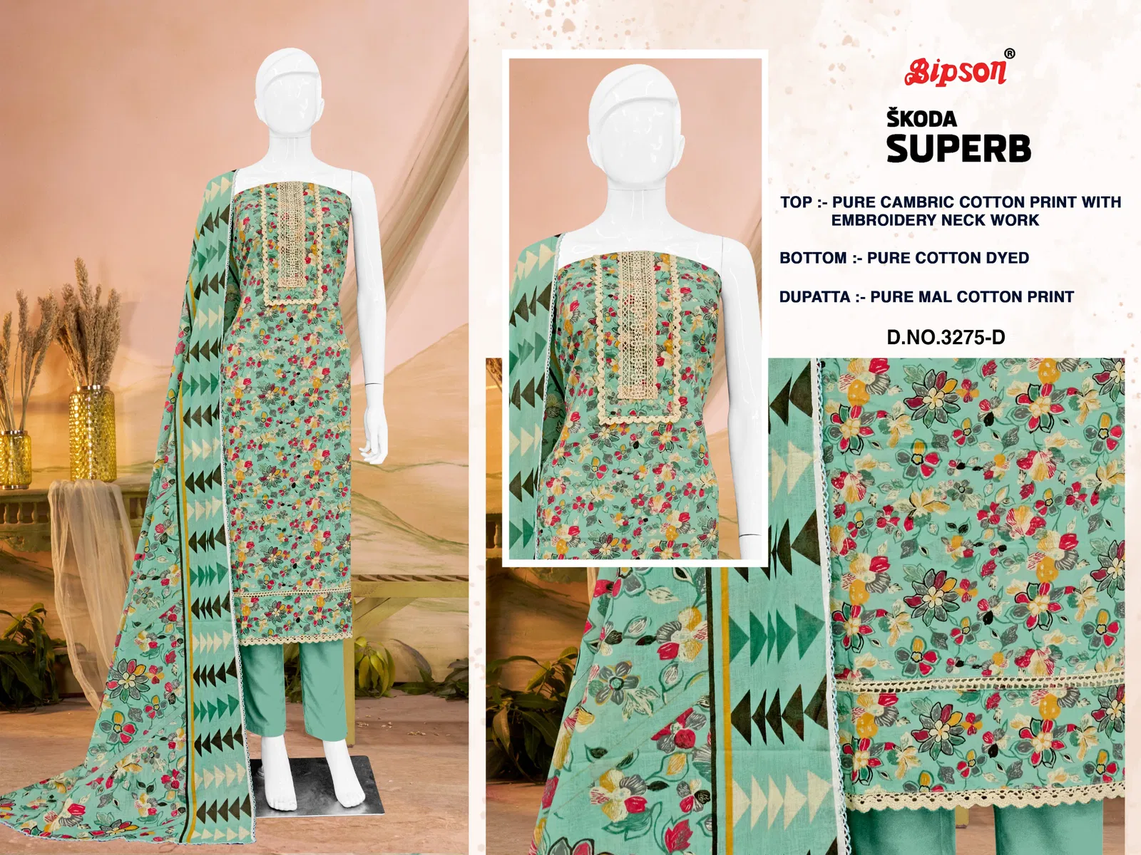 Skoda Superb 3275 By Bipson Cotton Printed Dress Material Orders In India