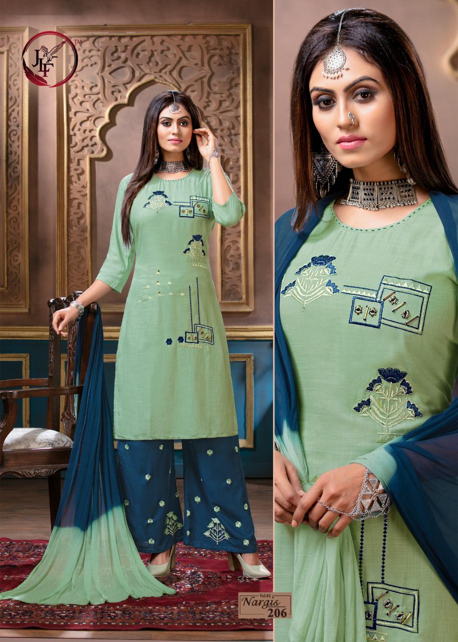 JLF Nargis Vol 2 Latest Designer Embroidery Work Ready Made Plazzo Salwar Suit With Nazneen Dupatta Collection 