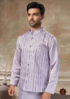 Purple Color Outluk Wedding Vol 52 Satin Silk Mens Modi Jacket Kurta Pajama 5202
