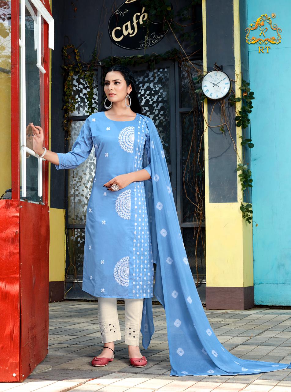 Rt Lucknowi Heavy Embroidery Kurti with Pant and Dupatta Ready Made Collection
