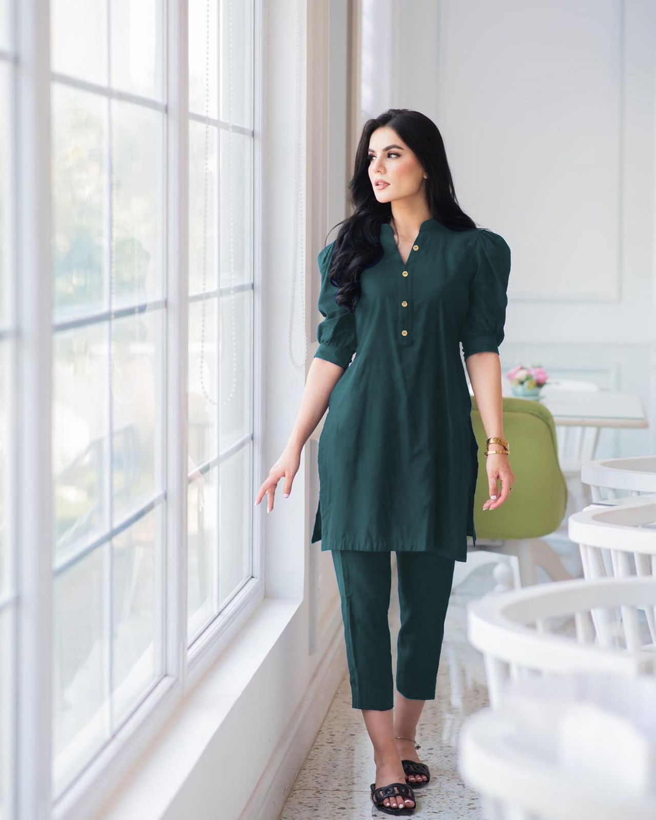 2015 Party Wear Cotton Slub Short Kurti With Bottom Catalog