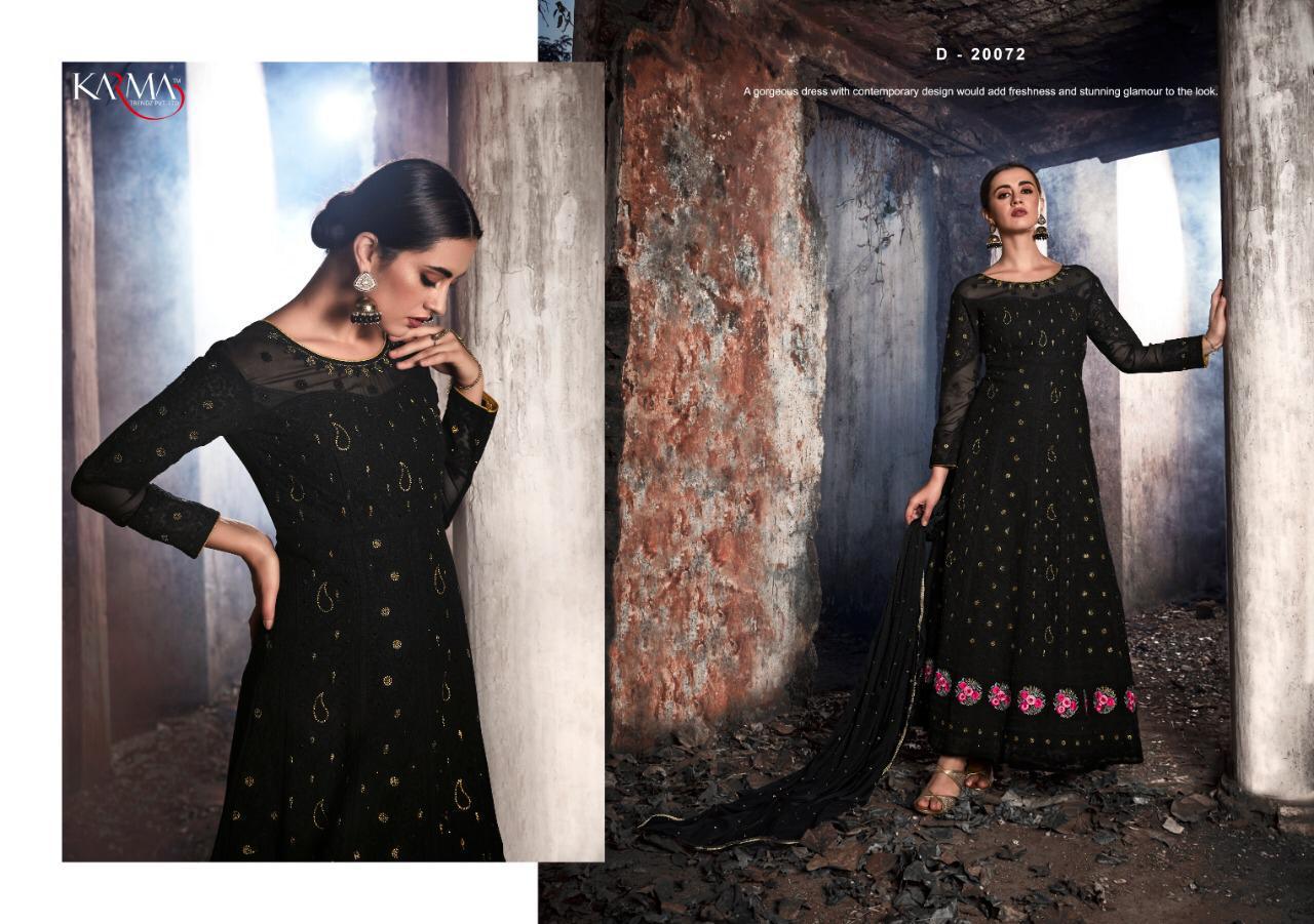 KARMA LATEST DESIGNER FOX GEORGETTE HEAVY EMBROIDERED LAKHNAVI TOP AND NAZNIN DUPATTA WITH STONE WORK COLLECTION