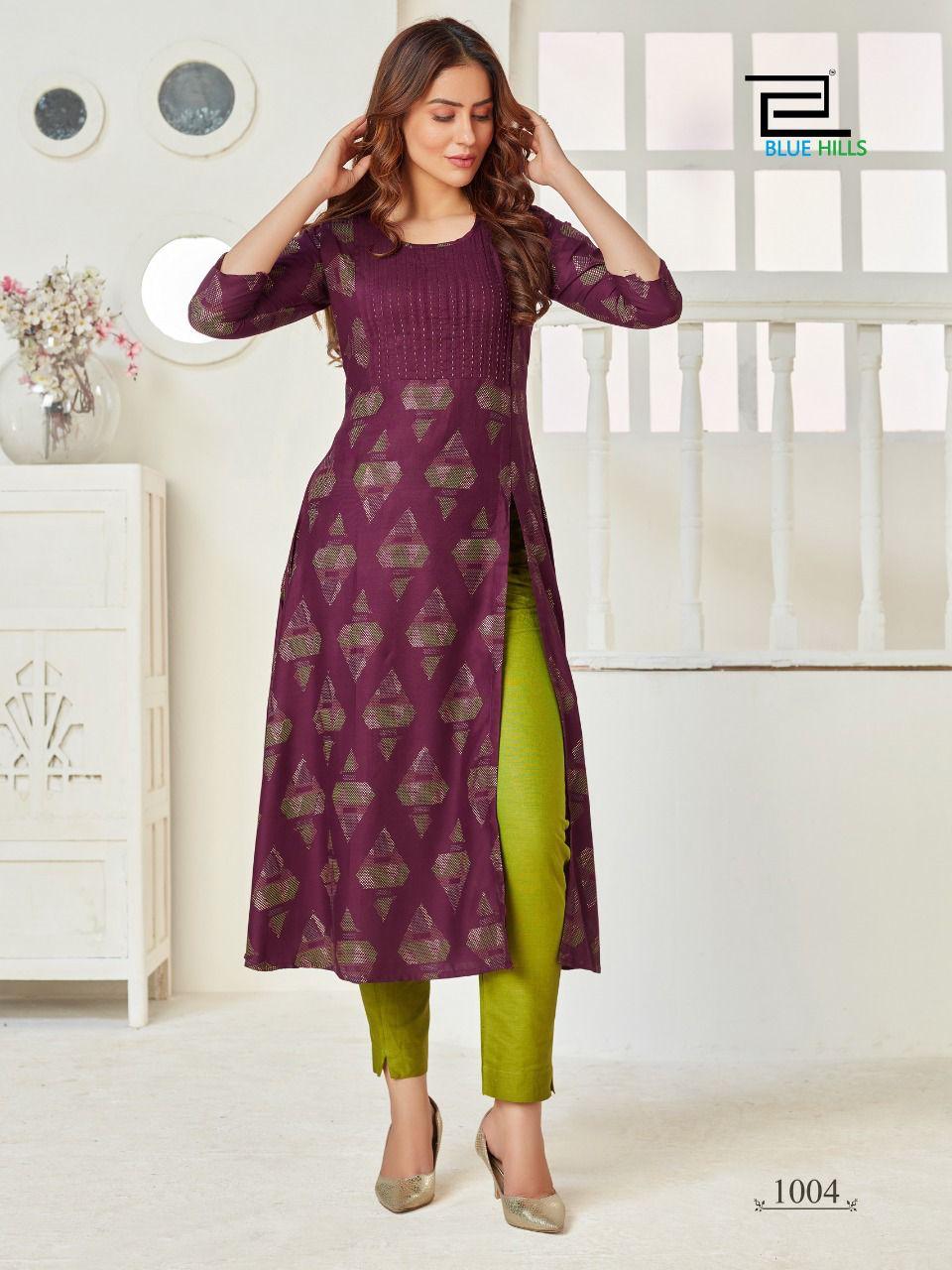 Blue Hills First Date 3 Latest Designers Party Wear Long Printed Kurtis Collection
