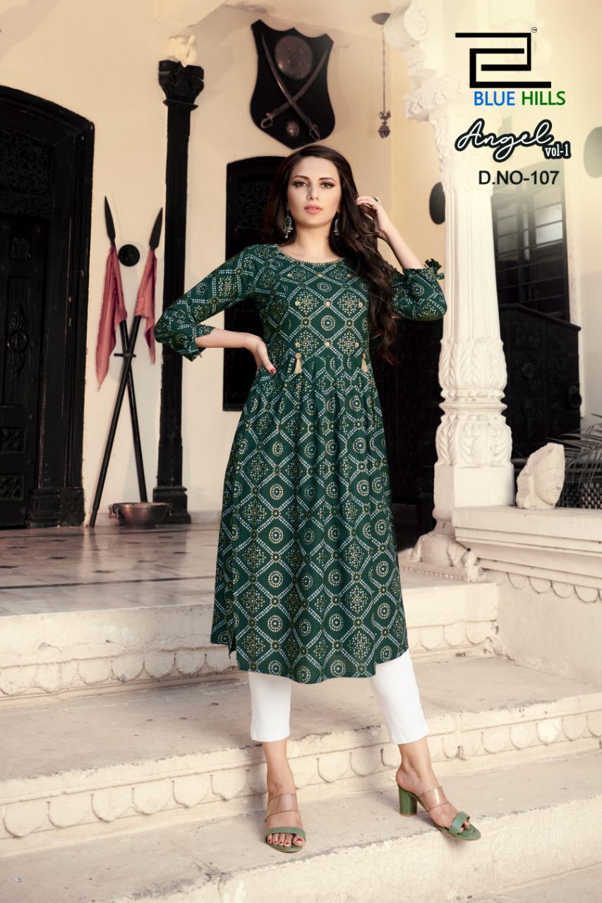 Blue Hills Angel 1 Latest Fancy Designer Ethnic Wear Rayon Printed Kurti Collection
