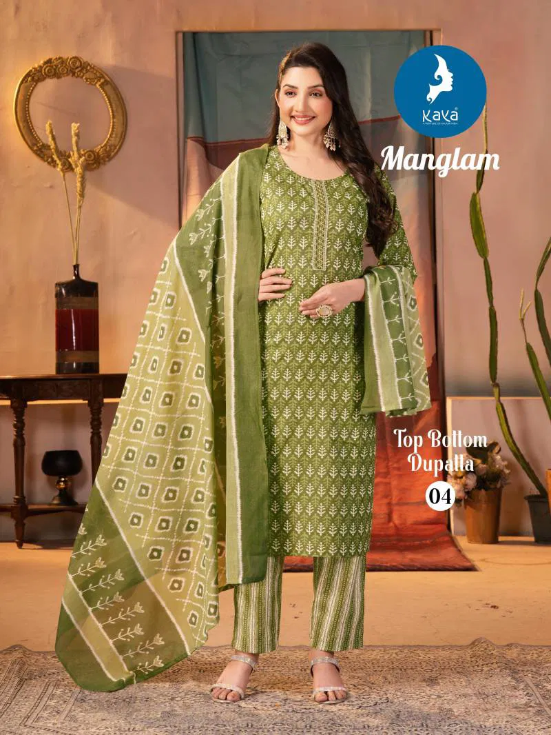 Manglam By Kaya Cotton Printed Kurti Pant With Dupatta Bulk Orders In India