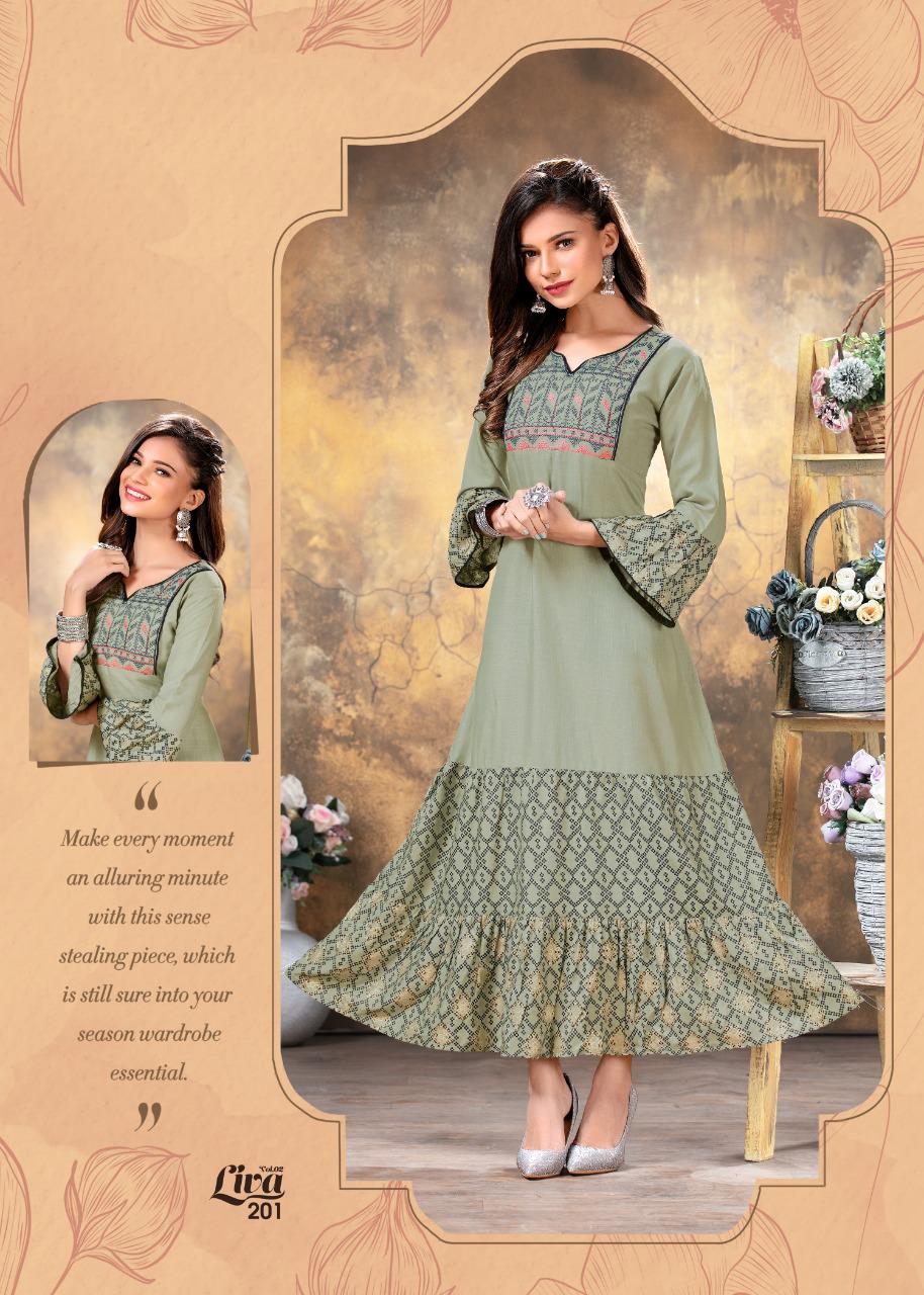 Ft Liva 2 Latest Fancy Heavy Rayon Printed Ethnic Wear Long Kurtis Collection
