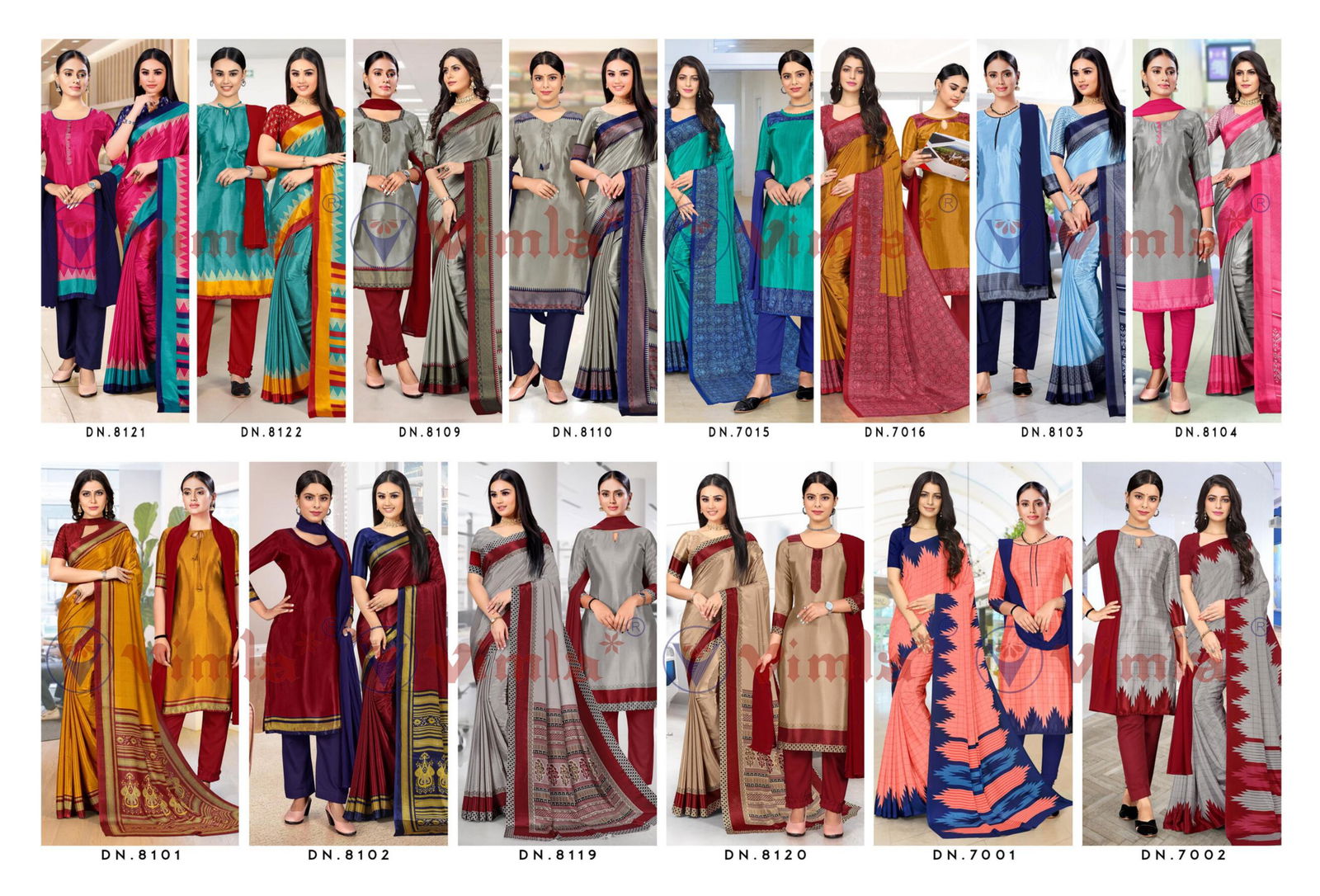 Trishika Vol 3 Printed Uniform Dress With Saree Combo Catalog