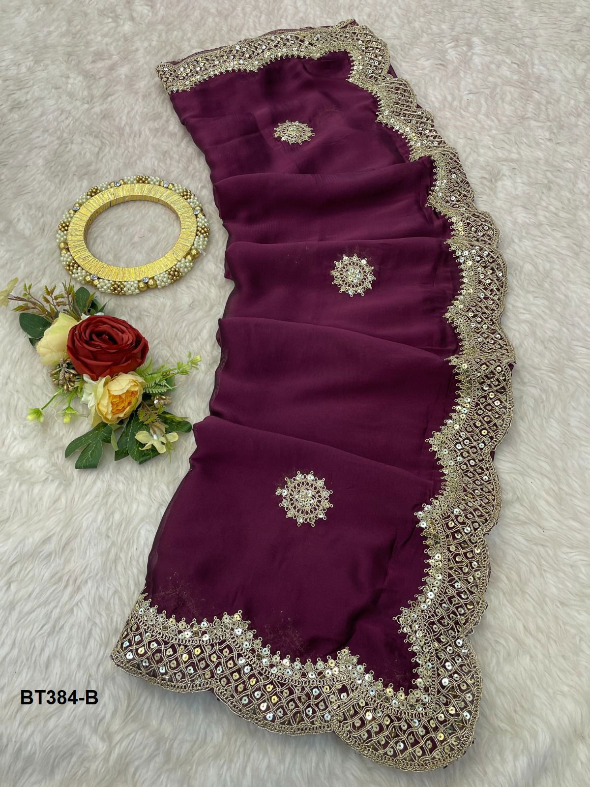 BT 384 Colours Embroidery Georgette Bridal Saree Wholesale Price In Surat