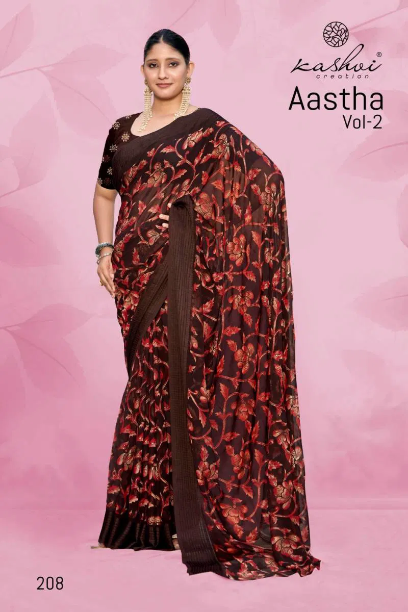 Aastha Vol 2 By Kashvi Georgette Jacquard Printed Saree Best Wholesale Shop In Surat