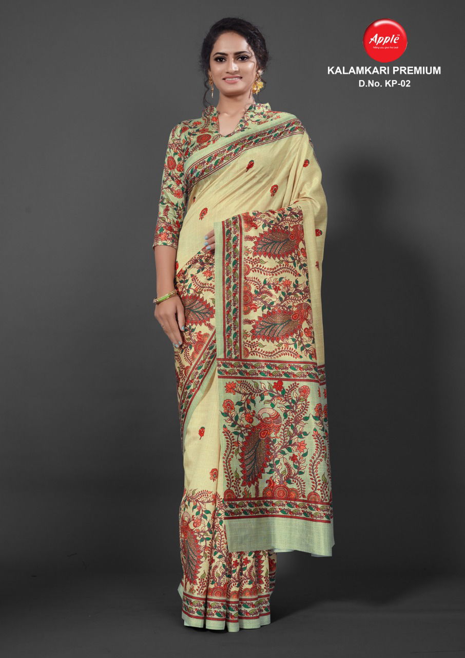 APPLE KALAMKARI PREMIUM KP-01 Fancy Festive Wear Digital Printed Bhagalpuri Silk Saree Collection