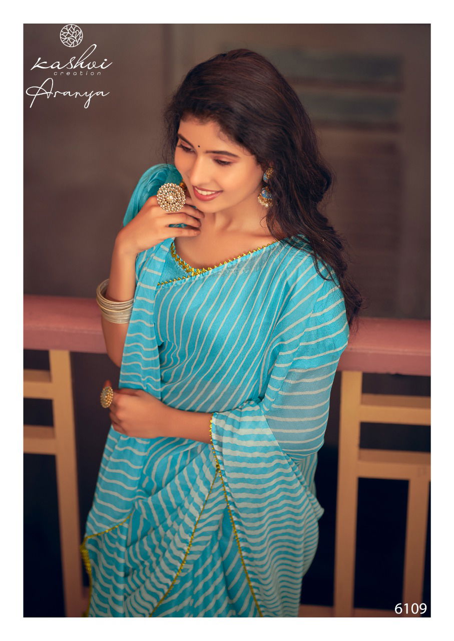 Kashvi Aranya Silk Chiffon With Goti Lace Printed Designer Saree Collection
