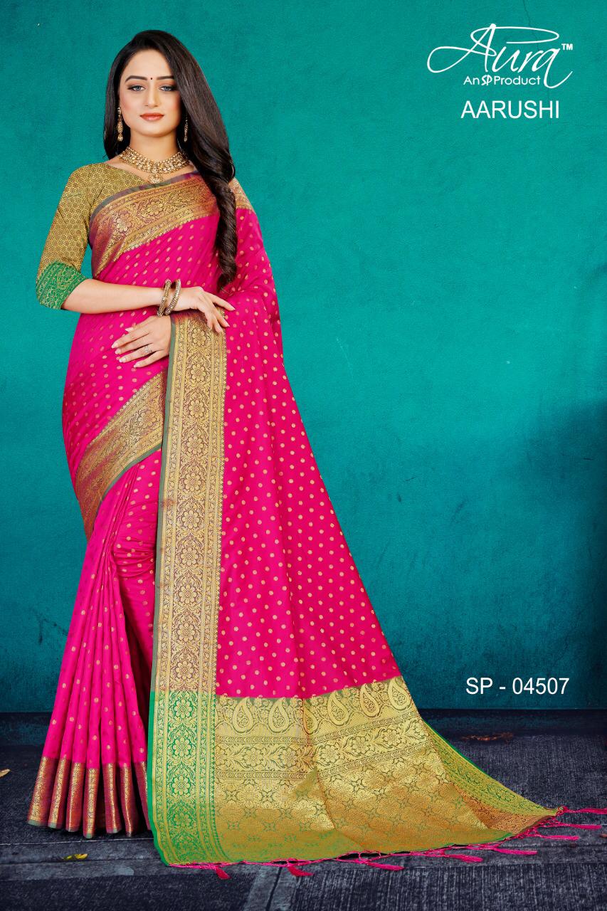 Aura Aarushi Kanjivaram Pattu Silk Designer Party wear Saree Collection at Wholesale Price