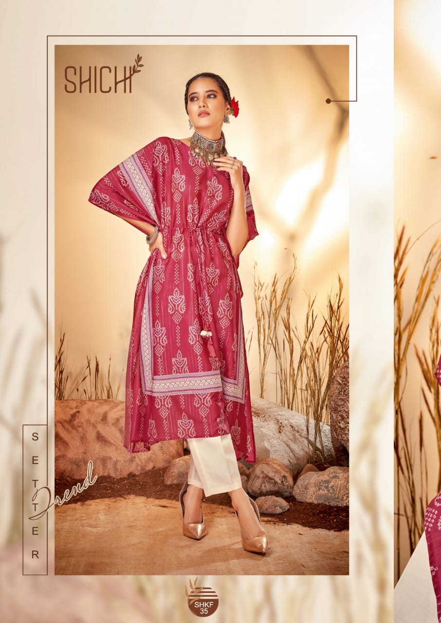 Shichi Kaya Kaftan Festive Wear Masleen Printed Kurti With Bottom Collection
