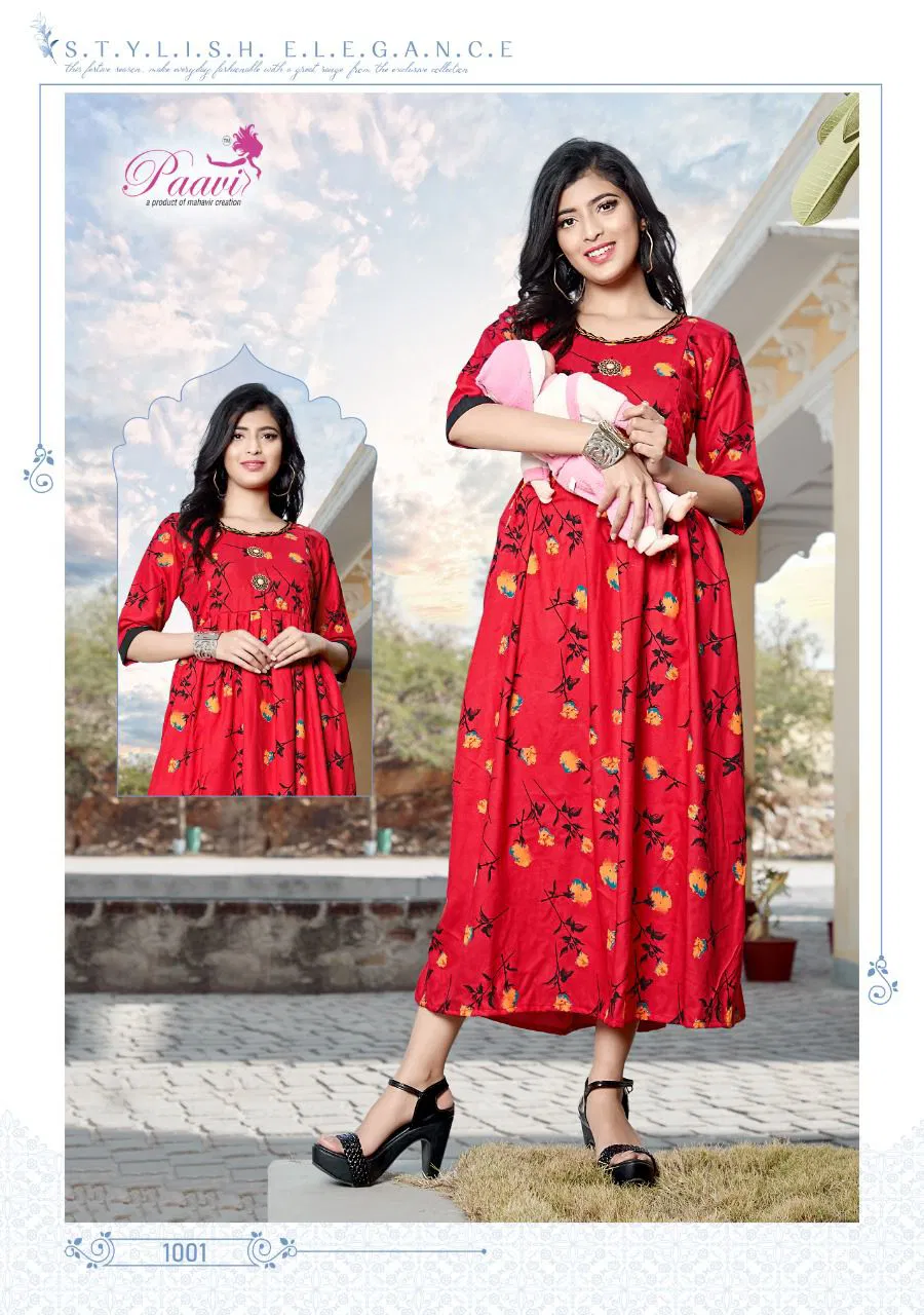 Paavi Kaarwan 4 Ethnic Wear Rayon Printed Anarkali Long Kurti Collection
