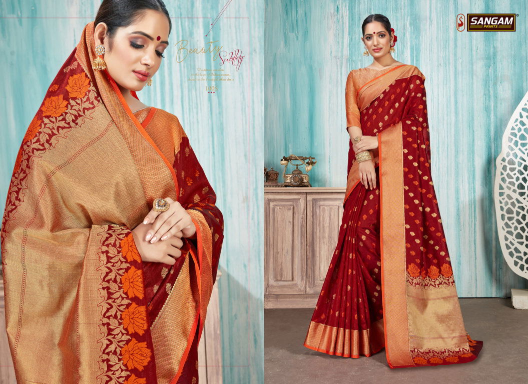 Sangam Madras Handloom Latest Deaigner Fancy Wedding Wear Printed Handloom Cotton Silk Sarees Collection
