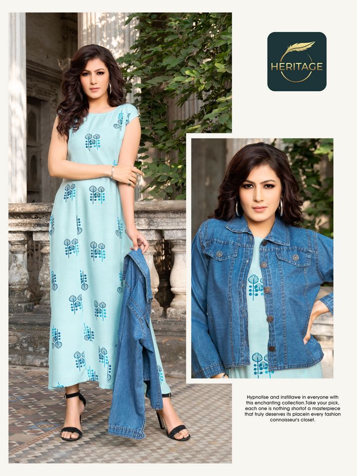 Heritage Jack N Jill Fancy Party Wear Rayon Printed Long Kurti Collection