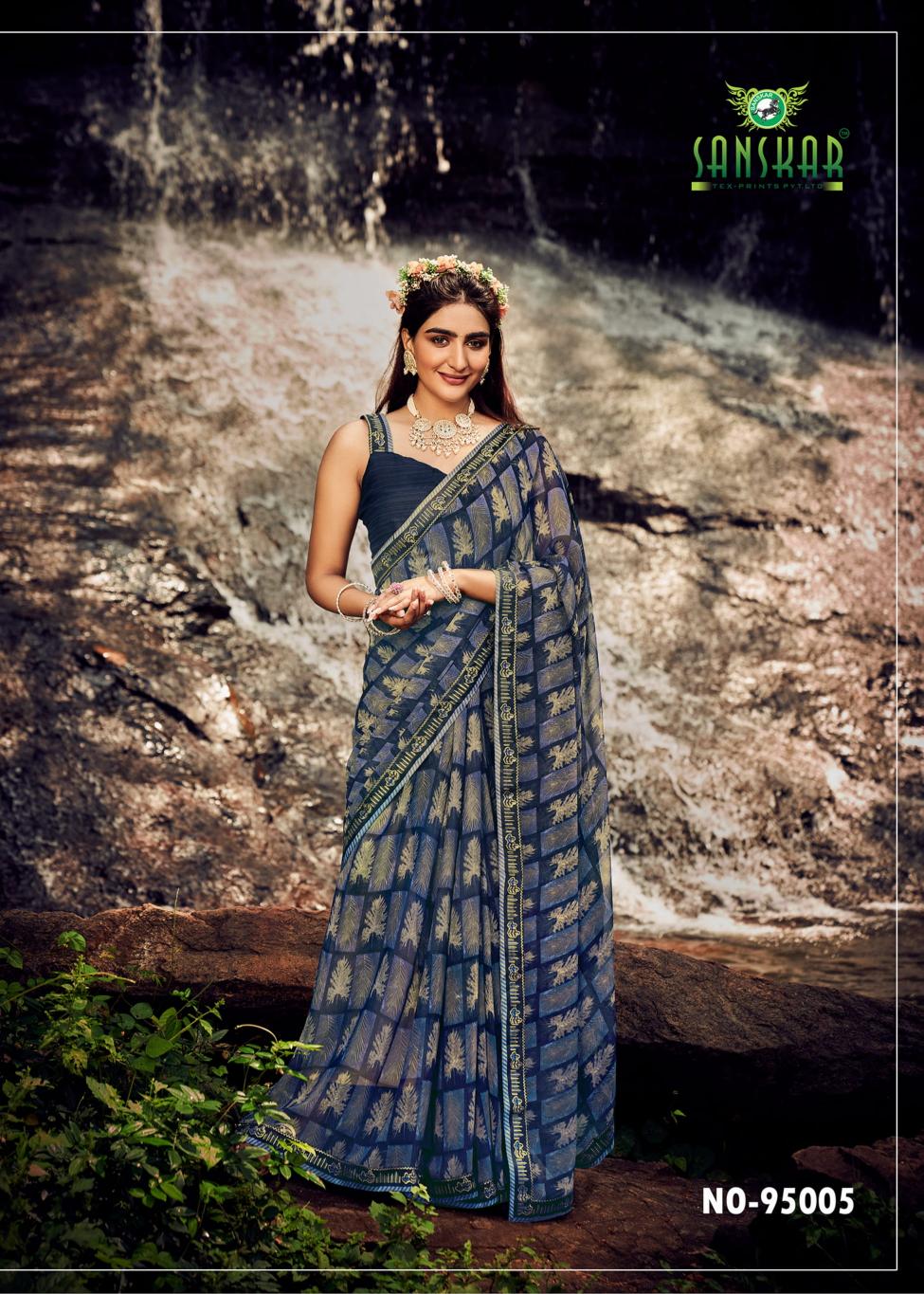Saaj By Sanskar Printed Georgette Sarees Wholesale Clothing Distributors In India