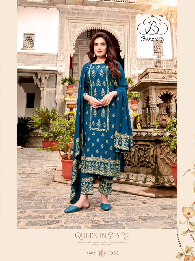 Banwery Parishi Latest Festival Wear Rayon Printed Designer Ready Made Suit Collection
