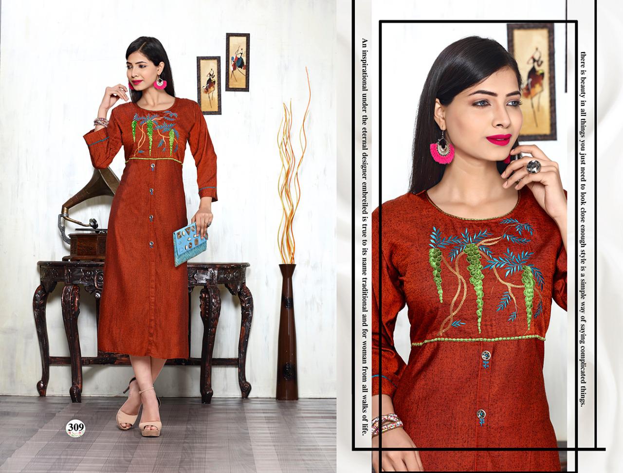 Trendy Melody 2 Heavy Rayon Hot Fix Butta Work Latest Designer Party Wear Stylish Kurtis Collections