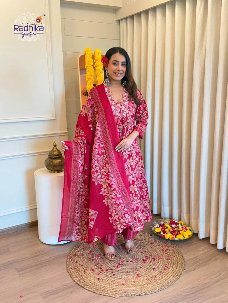Radhika Anarkali Plazo Set Cotton Printed Kurti Pant With Dupatta Wholesale Suppliers In Mumbai